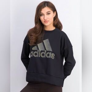 adidas ID Glam Metallic Graphic Crew Sweatshirt Black Gold DZ8676 Medium